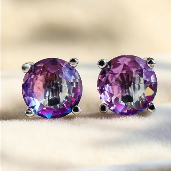 New Round Amethyst 2.12 Cts STUD EARRINGS - Picture 2 of 2